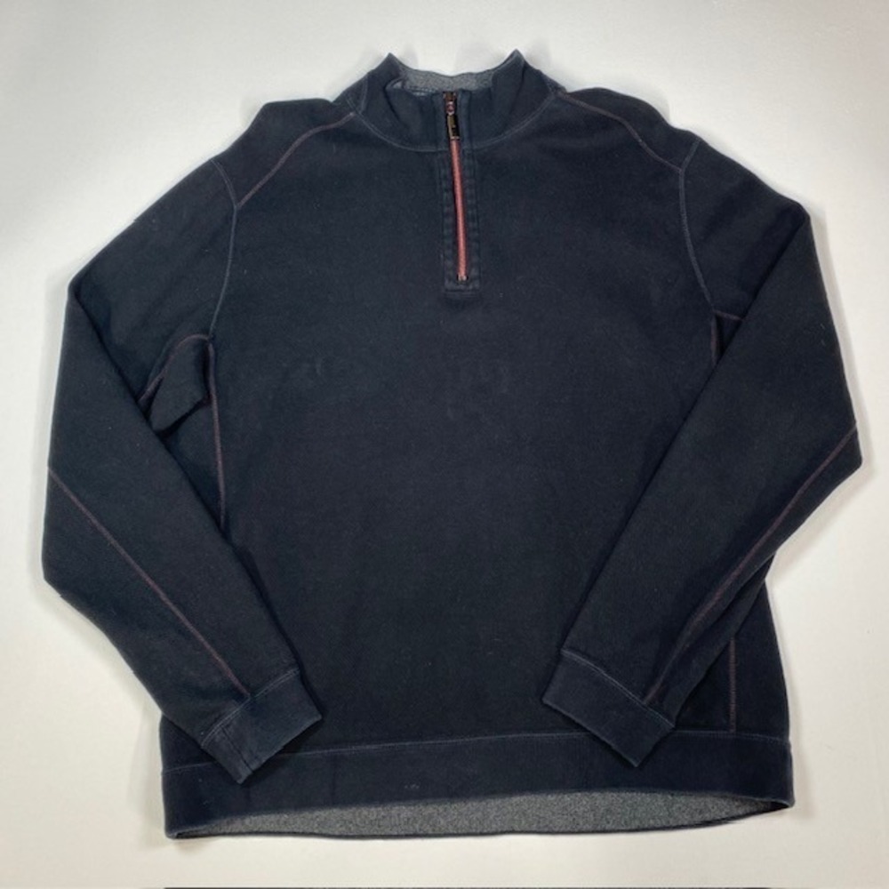 Tommy Bahama Quarter Zip Pullover Long‎ Sleeve Casual Black Sweater Large